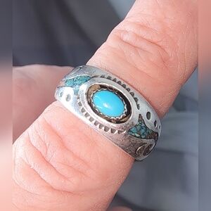 Signed Sterling Silver & Turquoise W/ Inlay Coral & Turquoise